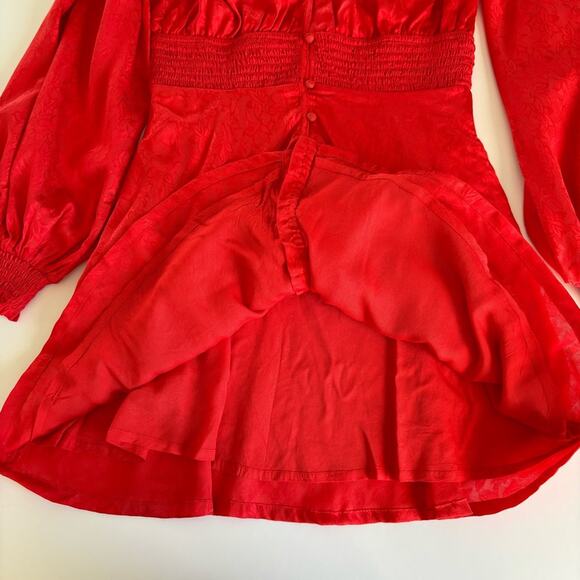 Urban Outfitters Rebecca Red Long Sleeve Jacquard Boho Holiday Mini Dress Small - Picture 9 of 13